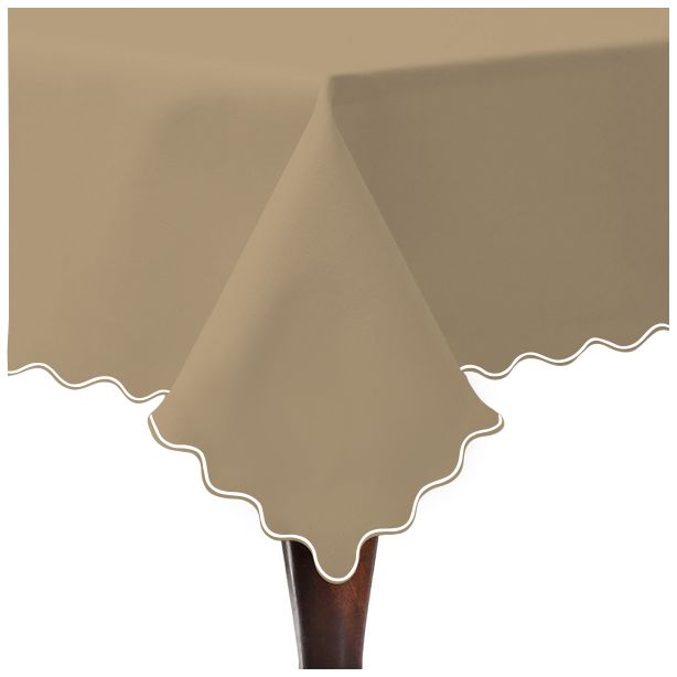 Scallop Embroidery Sateen Cotton Solid Table Cloth - Taupe