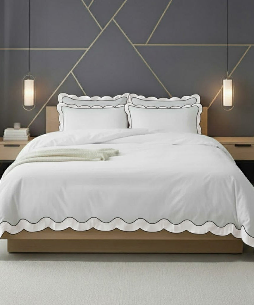 Scalloped & Wavy Applique Embroidery Cotton Duvet Cover Set
