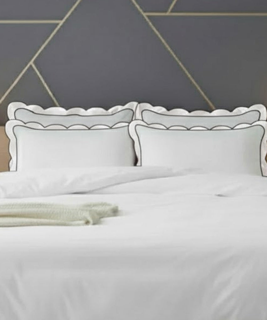 Scalloped & Wavy Applique Embroidery Cotton Duvet Cover Set