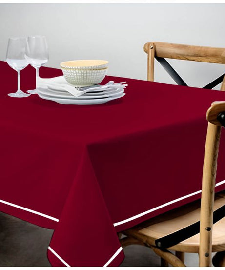 Single Embroidery Border Sateen Cotton Solid Table Cloth - Burgundy