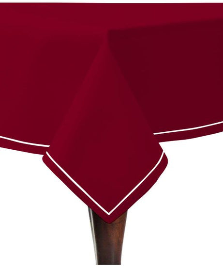 Single Embroidery Border Sateen Cotton Solid Table Cloth - Burgundy