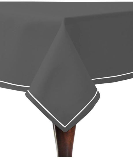 Single Embroidery Border Sateen Cotton Solid Table Cloth - Dark Grey