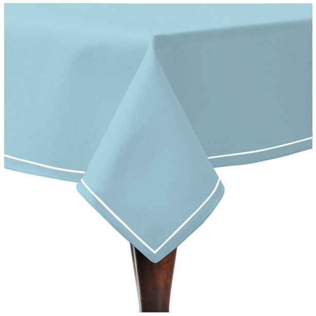 Single Embroidery Border Sateen Cotton Solid Table Cloth - Light Blue