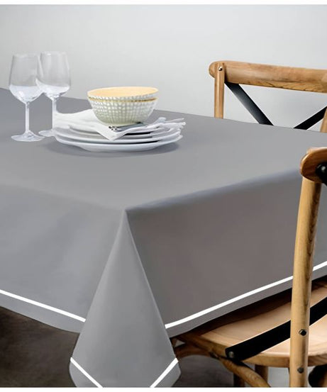 Single Embroidery Border Sateen Cotton Solid Table Cloth - Light Grey
