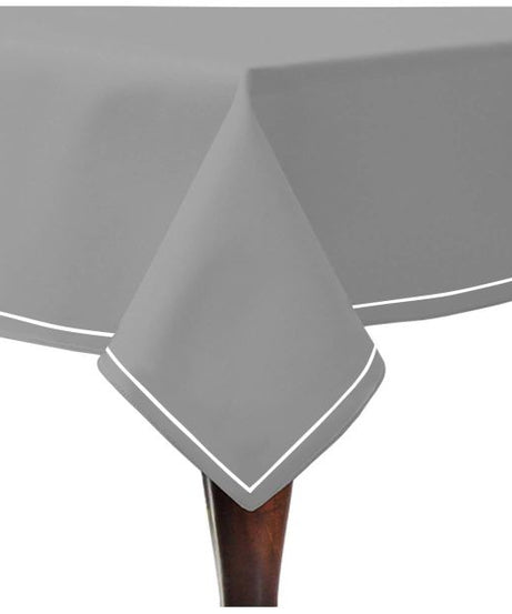 Single Embroidery Border Sateen Cotton Solid Table Cloth - Light Grey