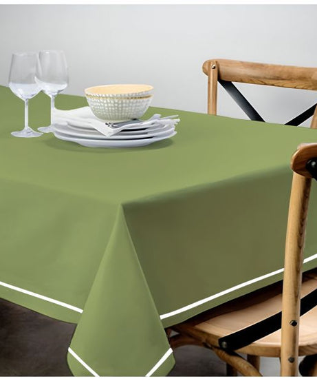 Single Embroidery Border Sateen Cotton Solid Table Cloth - Sage