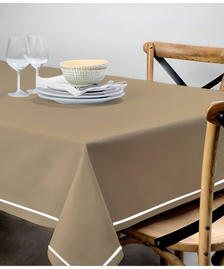 Single Embroidery Border Sateen Cotton Solid Table Cloth - Taupe