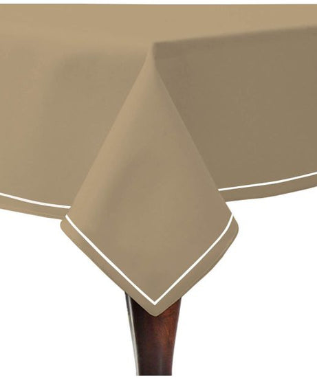 Single Embroidery Border Sateen Cotton Solid Table Cloth - Taupe