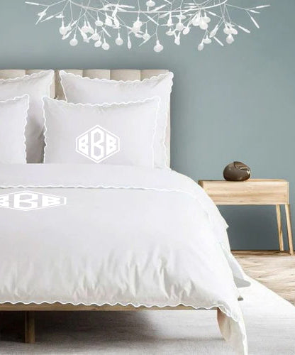 Monogram 400TC Cotton Small Scallop Embroidery Duvet Cover Set