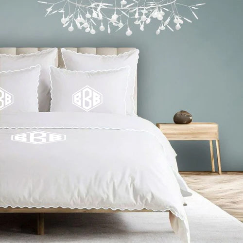 Monogram 400TC Cotton Small Scallop Embroidery Duvet Cover Set