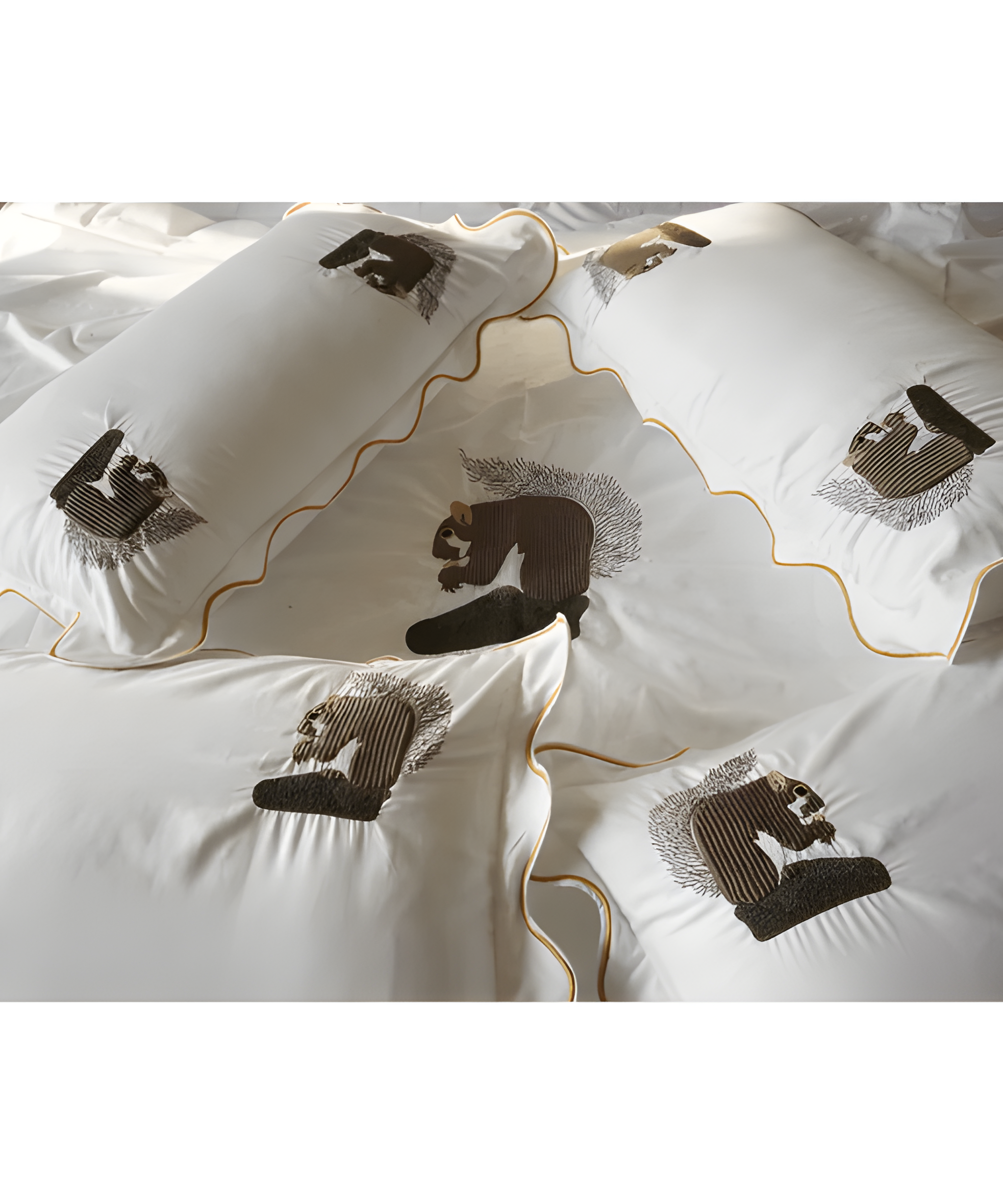 Squirrel Embroidered Cotton Sateen Duvet Cover Set