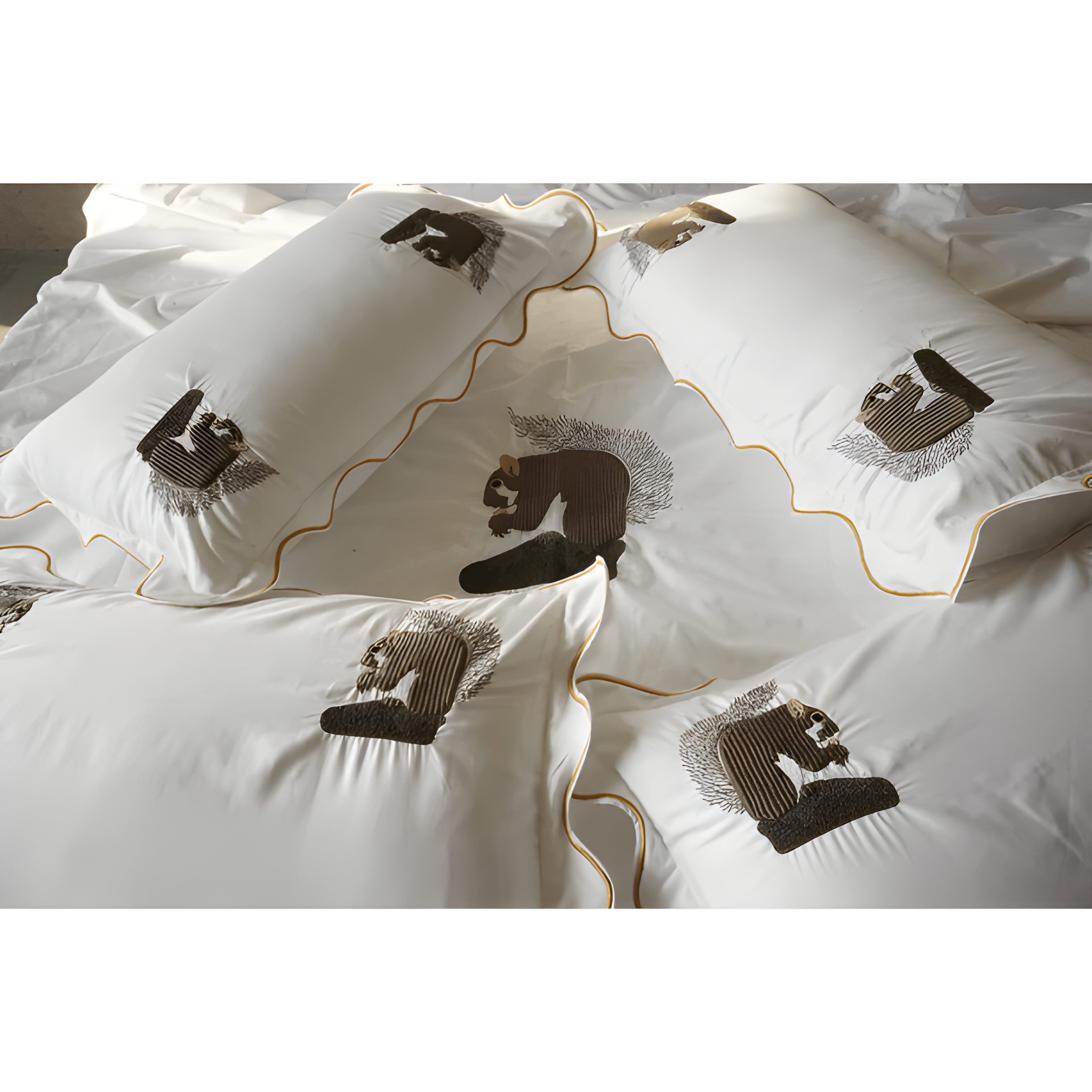 Squirrel Embroidered Cotton Sateen Duvet Cover Set