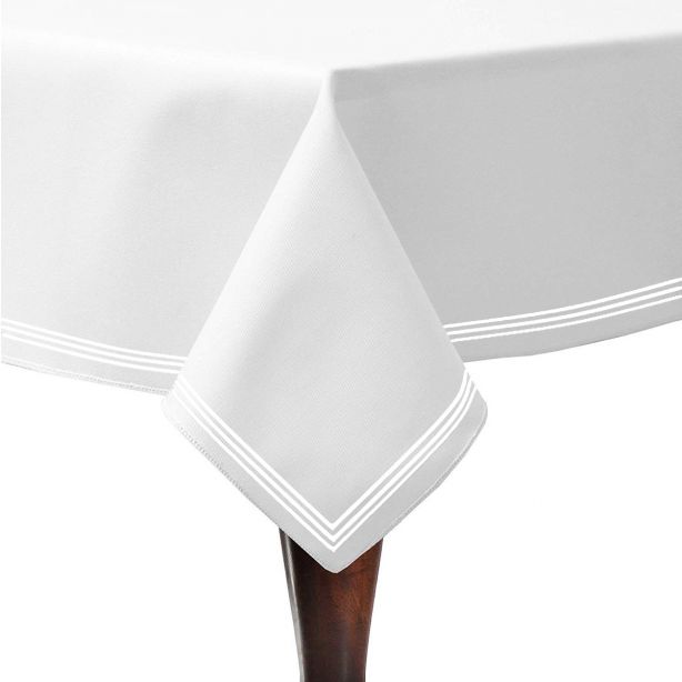 Triple Embroidery Border Sateen Cotton Solid Table Cloth