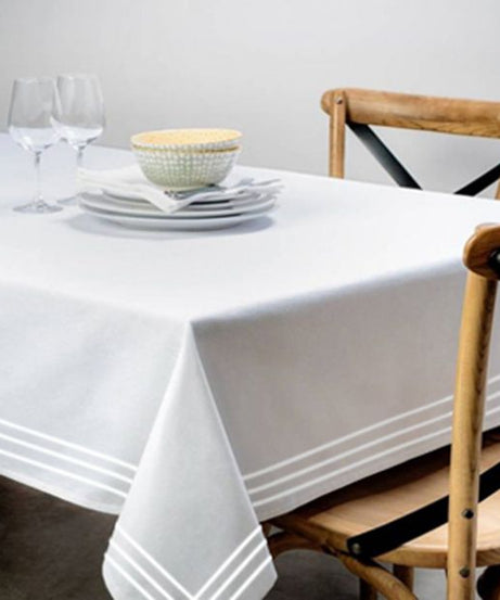 Triple Embroidery Border Sateen Poly Cotton Solid Table Cloth