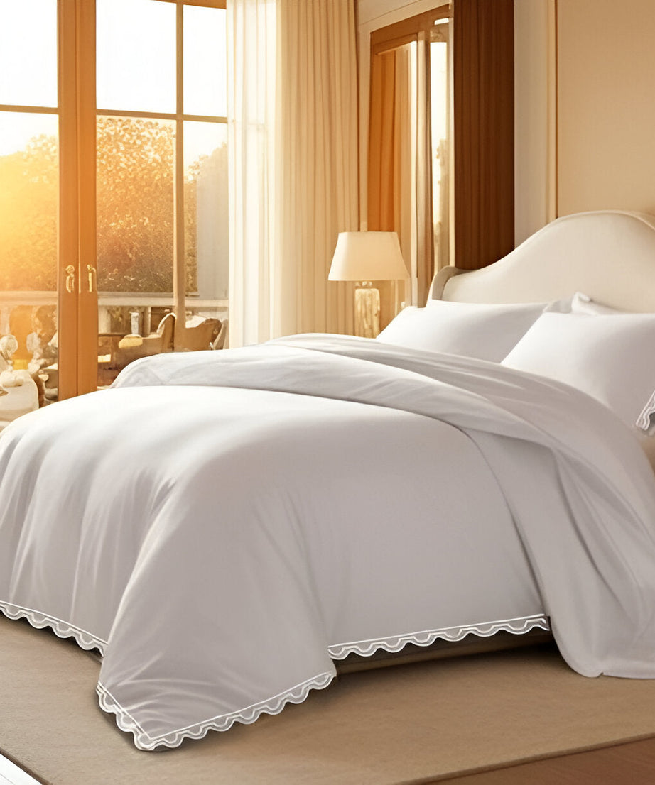 400TC U Shape Scallop Embroidery Cotton Duvet Cover Set