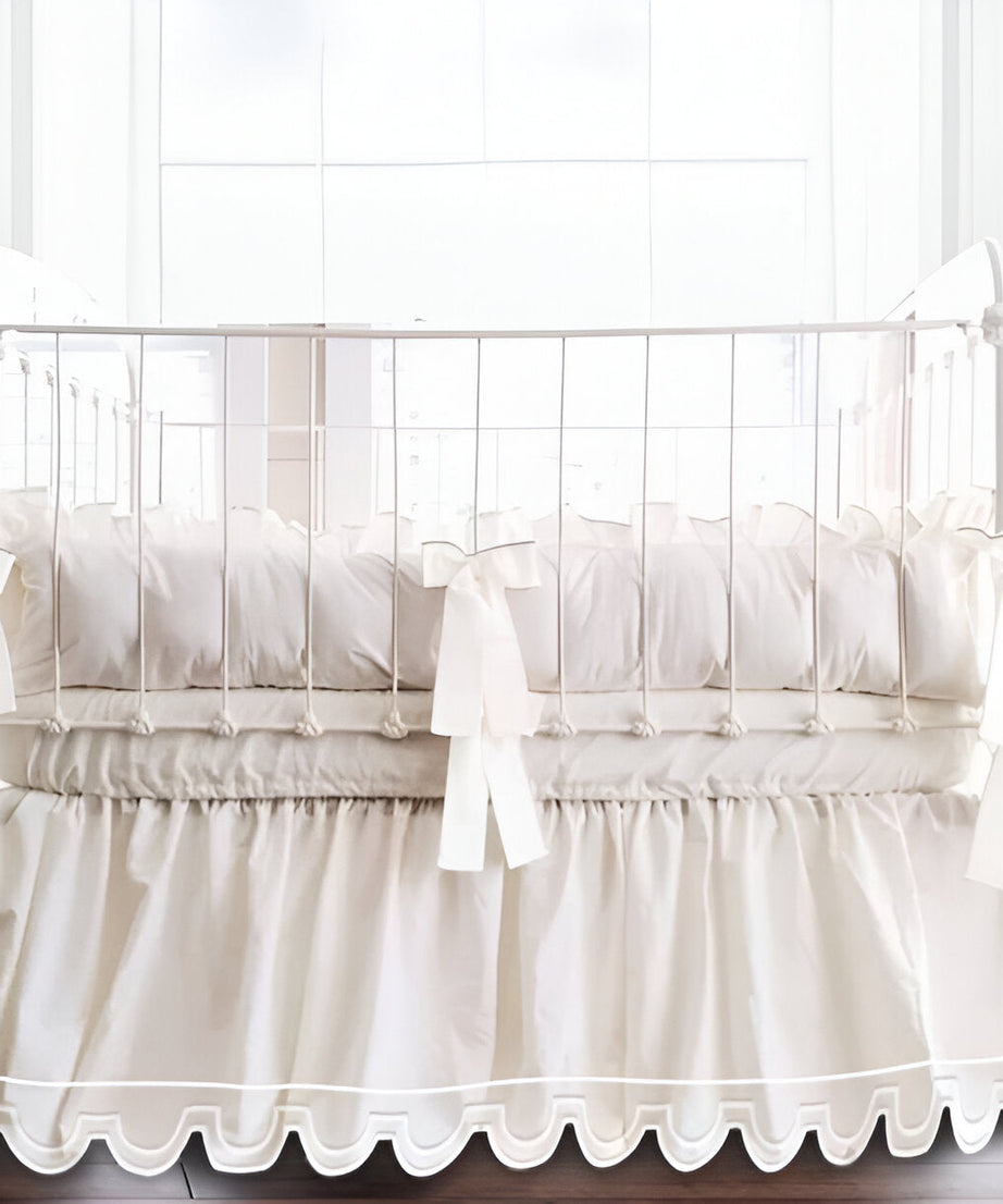 U Shape Scallop Embroidery Cotton Gathered Crib Skirt