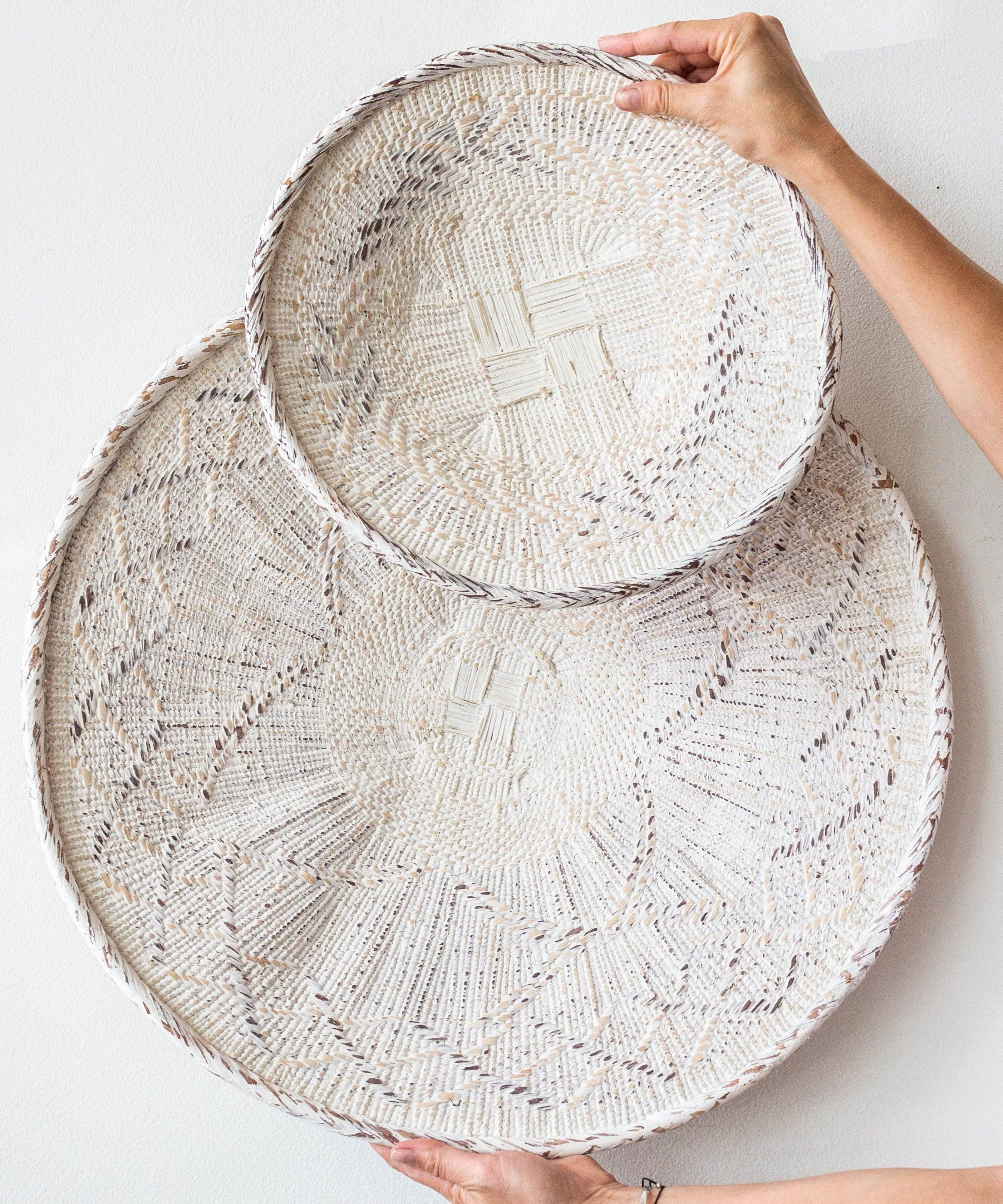 White Washed Handwoven Wall Basket