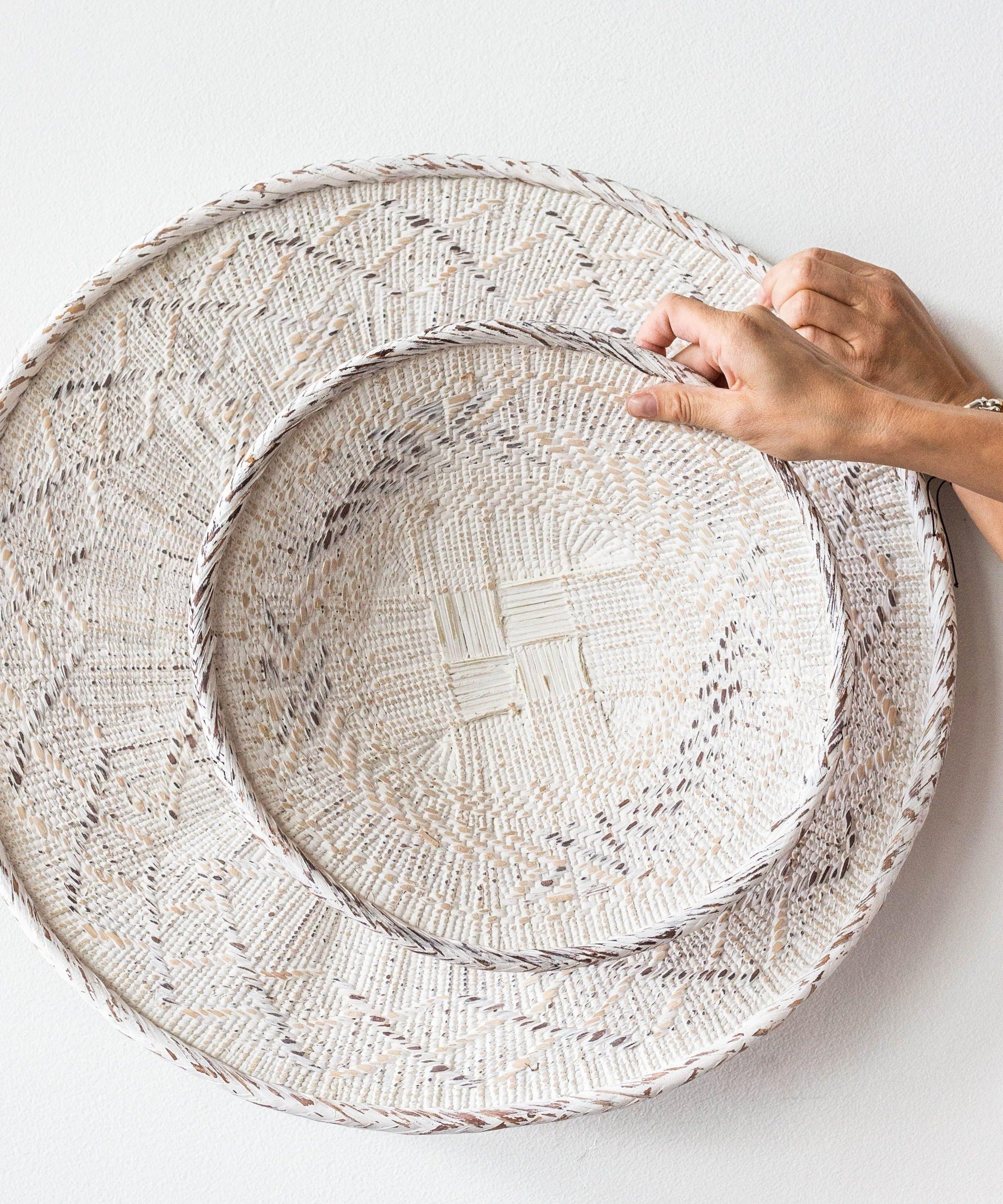 White Washed Handwoven Wall Basket