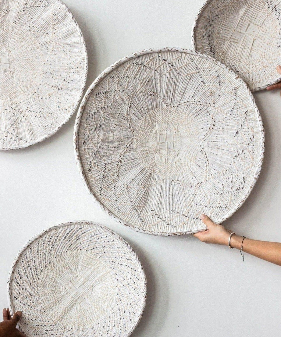White Washed Handwoven Wall Basket