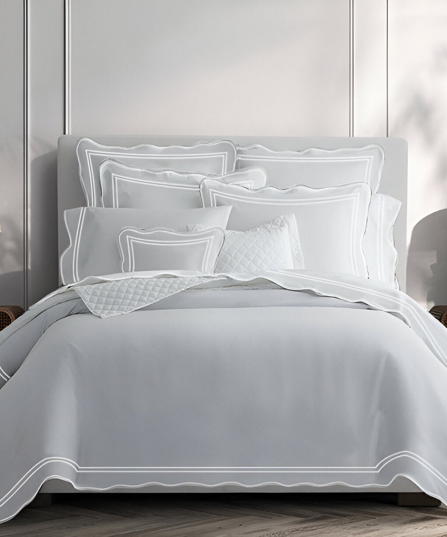 400TC Wavy Embroidery & Border Cotton Sateen Solid Duvet Cover Set