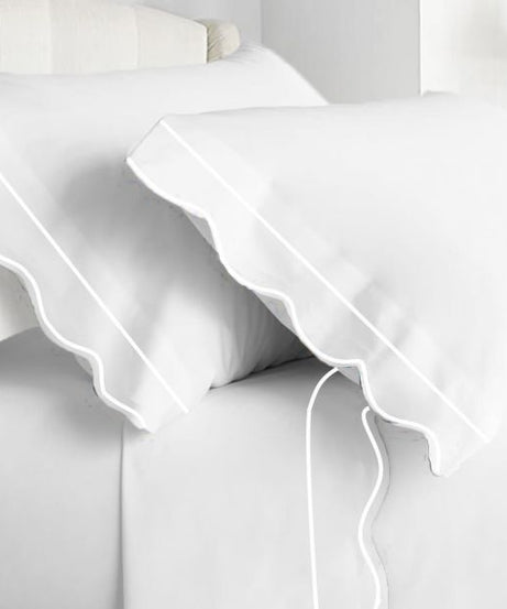 400TC Cotton Scallop Embroidery & Border Sateen Solid Sheet Set