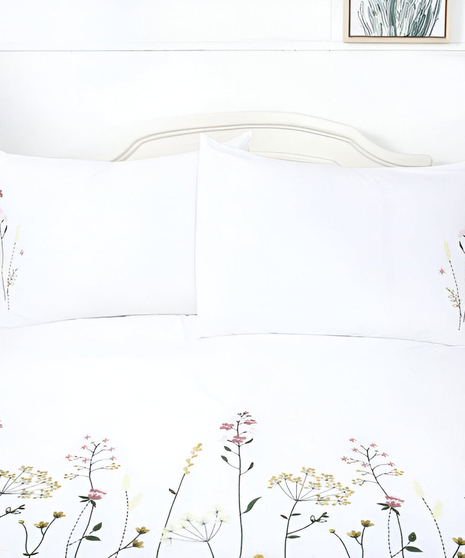 Floral Botanical Embroidered Cotton Sateen Duvet Cover Set