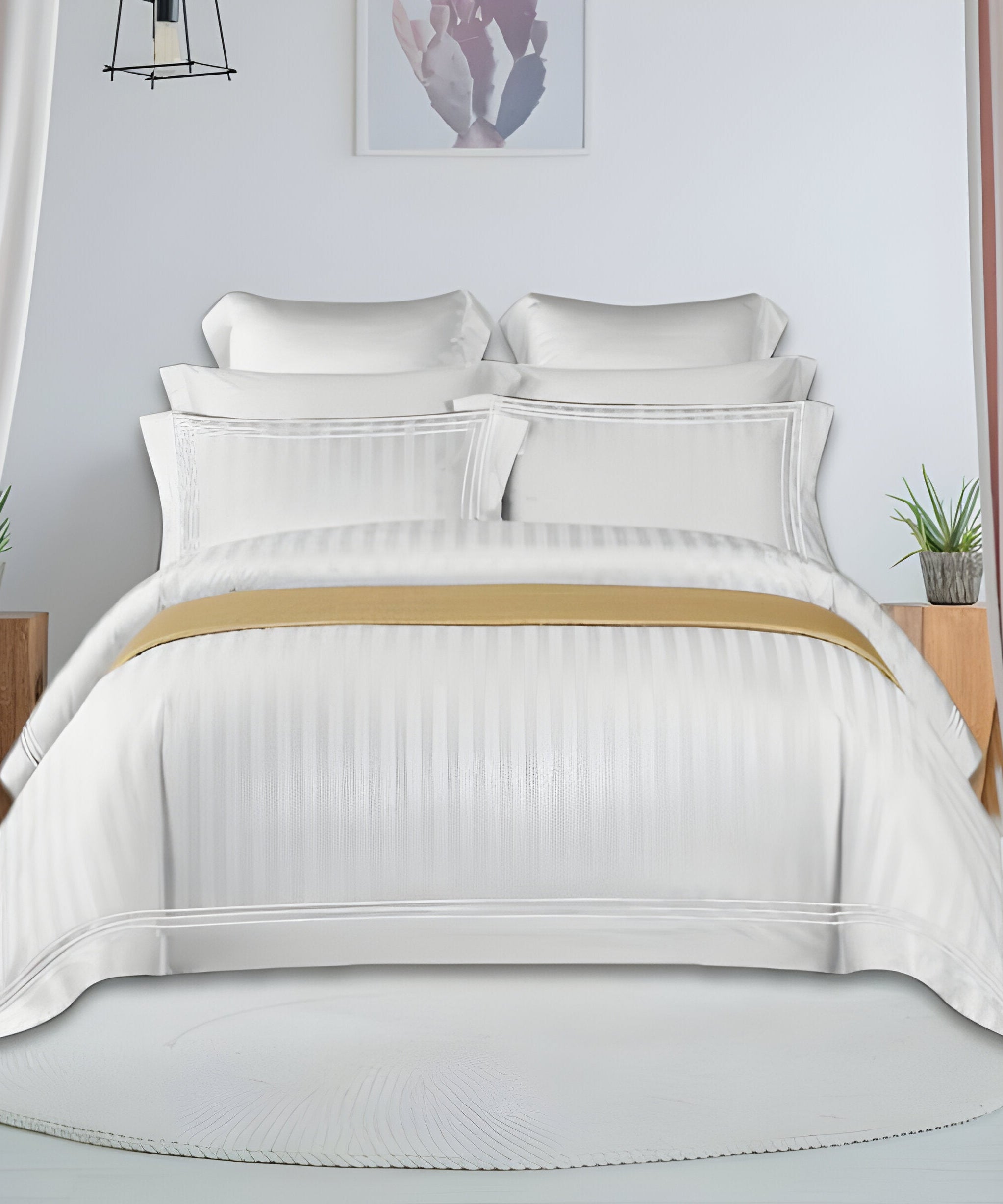 400TC Cotton Sateen Triple Edge Embroidery Stripe Duvet Cover Set