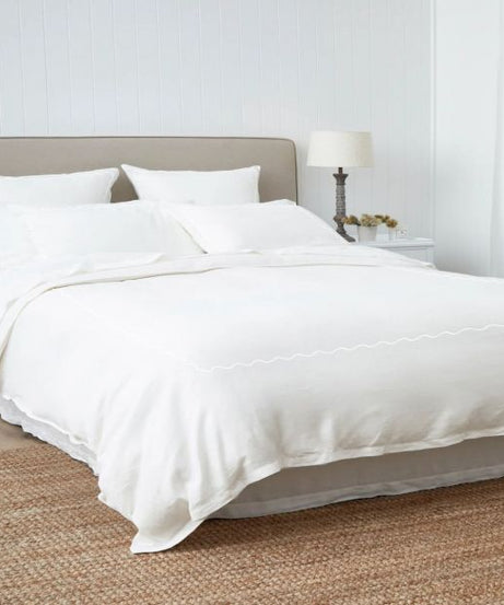 Ava 400TC Cotton Scallop Embroidery Sateen Solid Duvet Cover Set