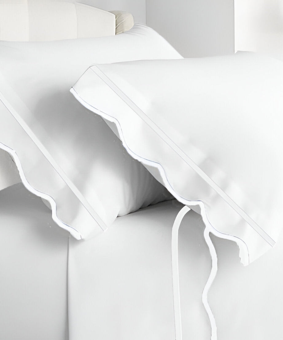 400TC Cotton Scallop Embroidery & Border Sateen Solid Pillowcases (Set Of 2)