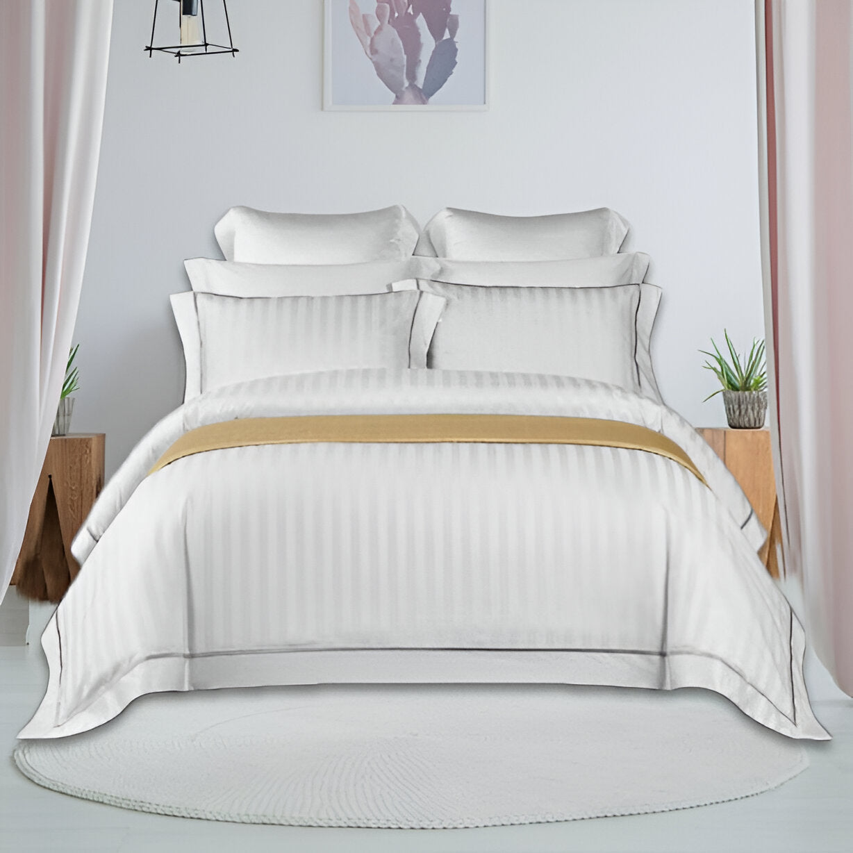 400TC Cotton Single Edge Embroidery Sateen Stripe Duvet Cover Set