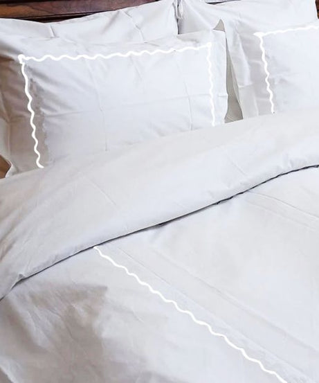 Ava 400TC Cotton Scallop Embroidery Sateen Solid Duvet Cover Set