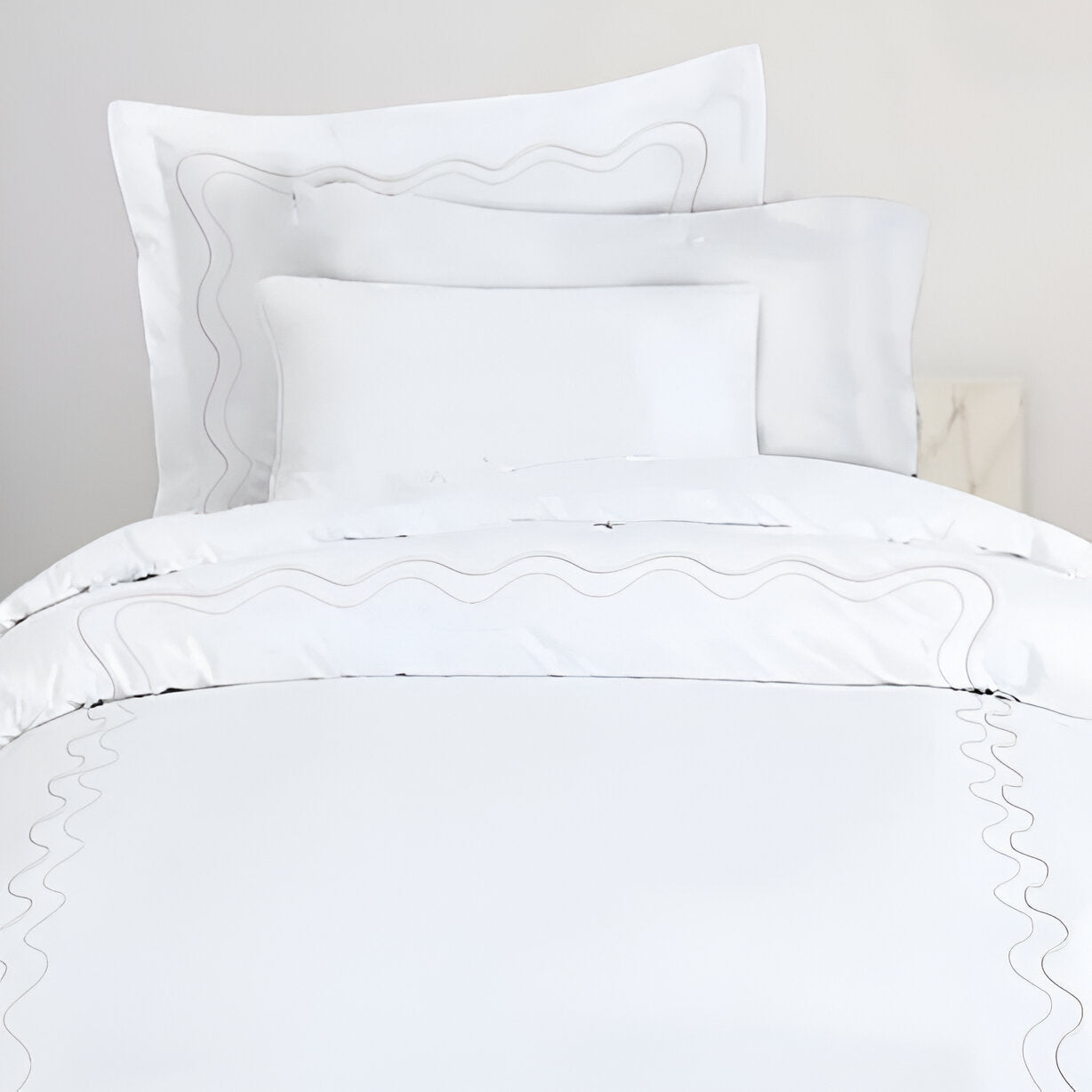 Double Wavy Embroidered Cotton Duvet Cover Set