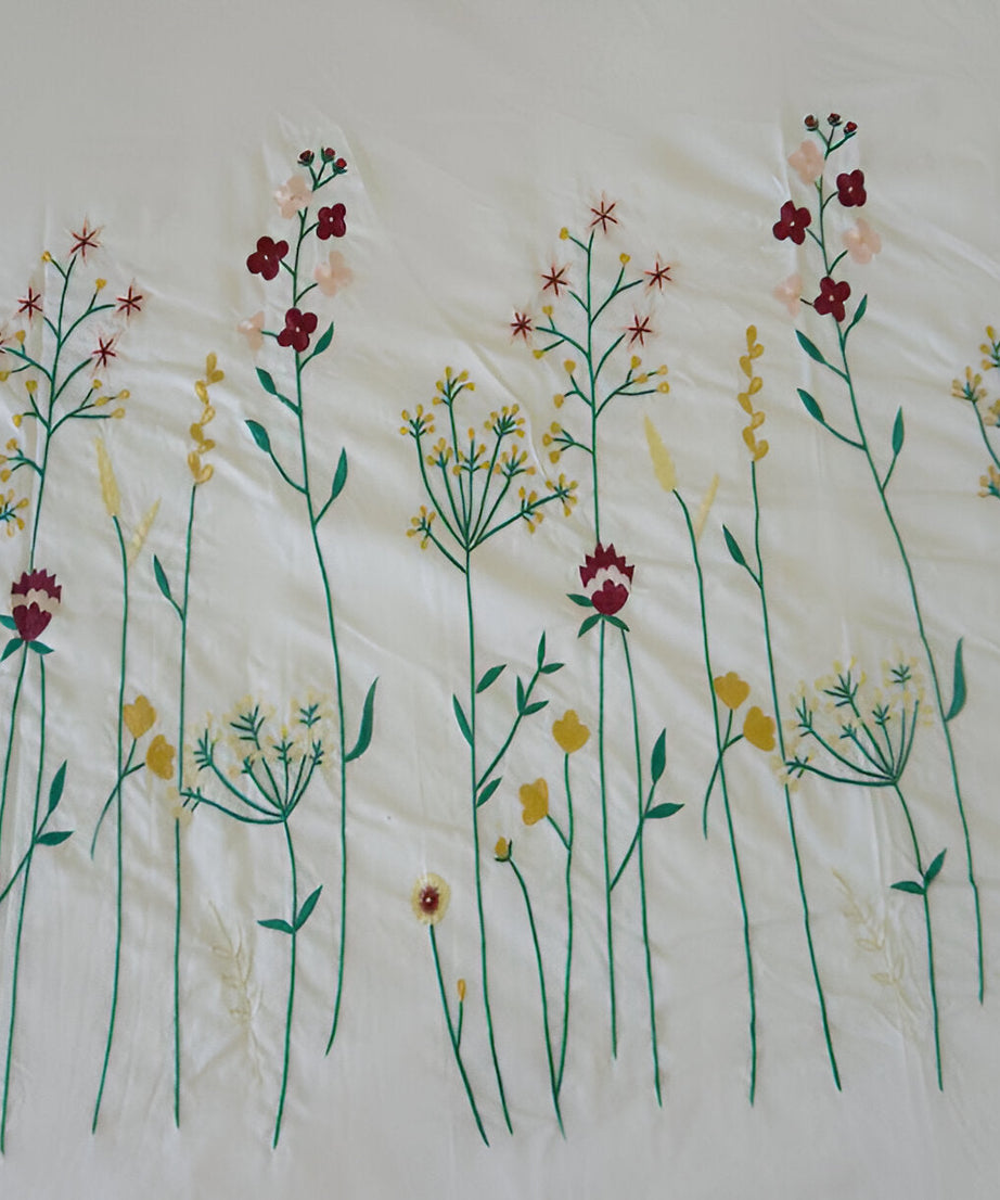 Floral Botanical Embroidered Cotton Sateen Duvet Cover Set