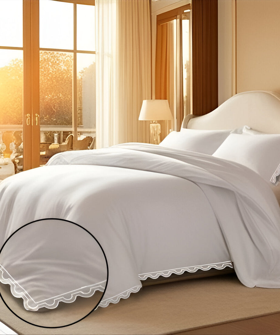 400TC U Shape Scallop Embroidery Cotton Duvet Cover Set