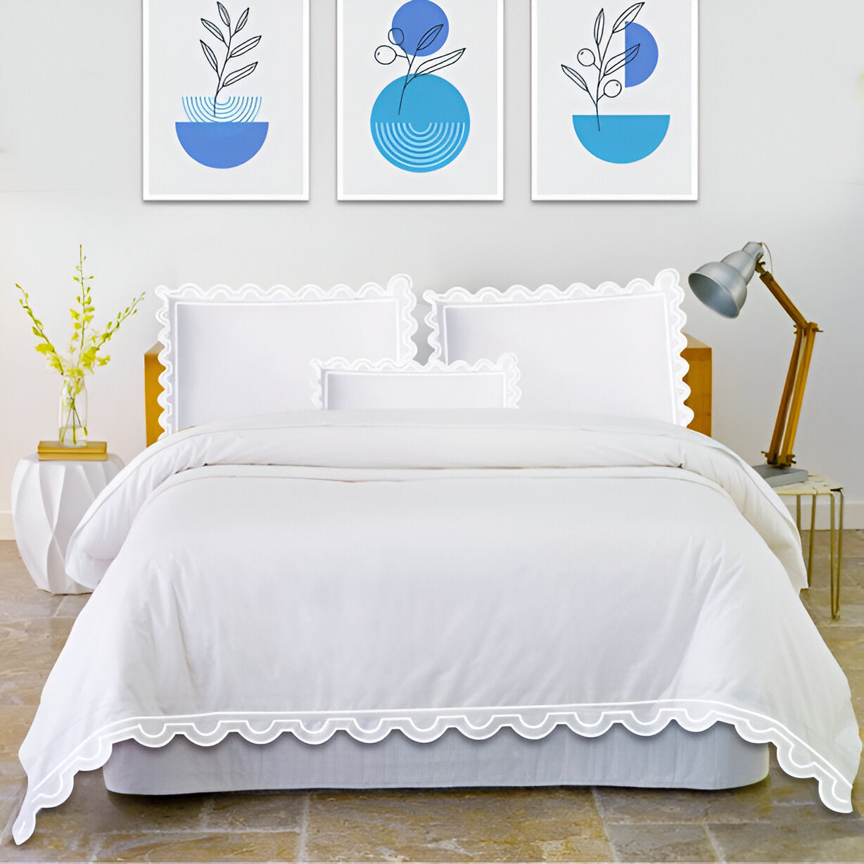400TC U Shape Scallop Embroidery Cotton Duvet Cover Set