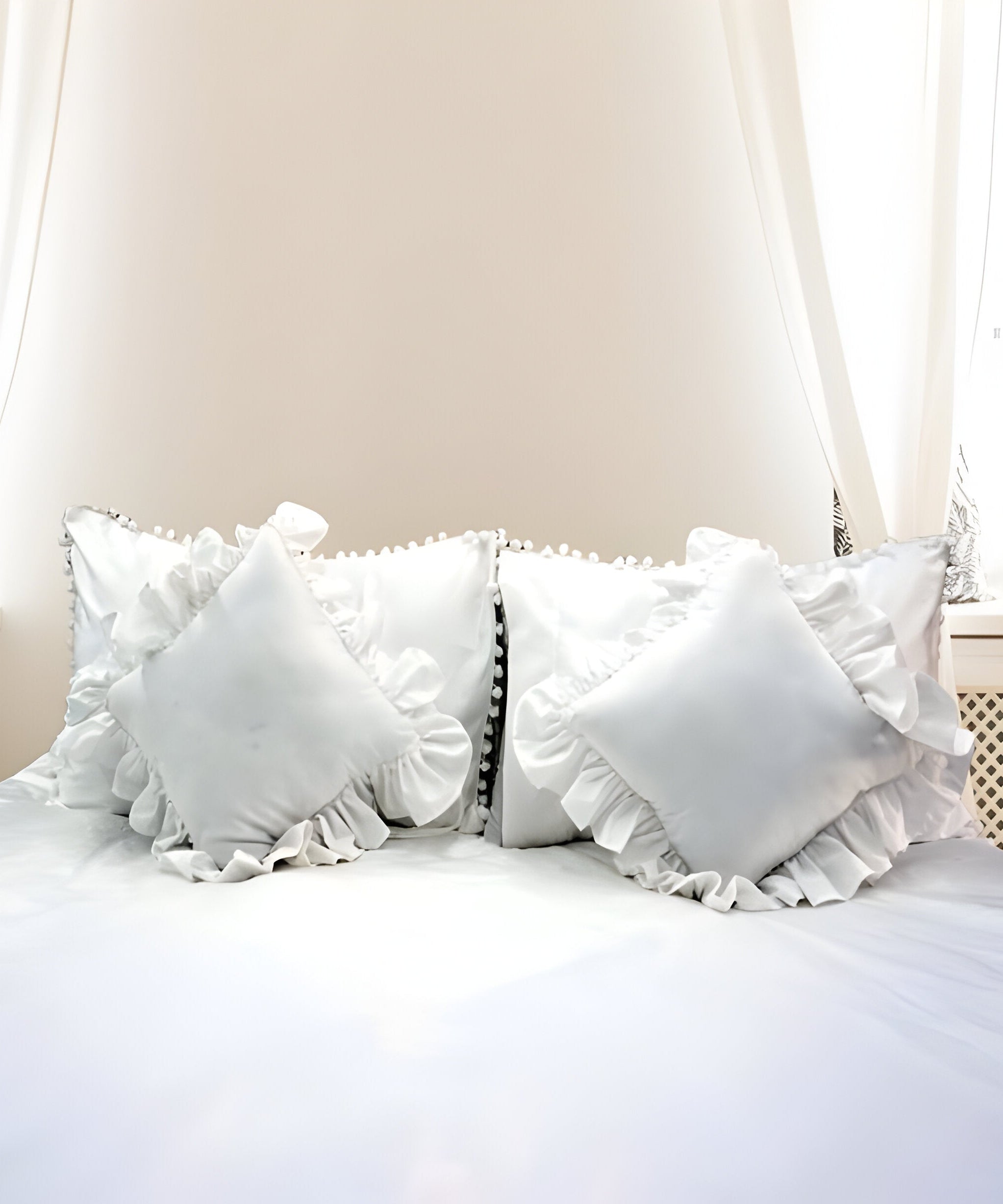 400TC Cotton Pom Fringe Sateen Solid Tone Boho Duvet Cover Set