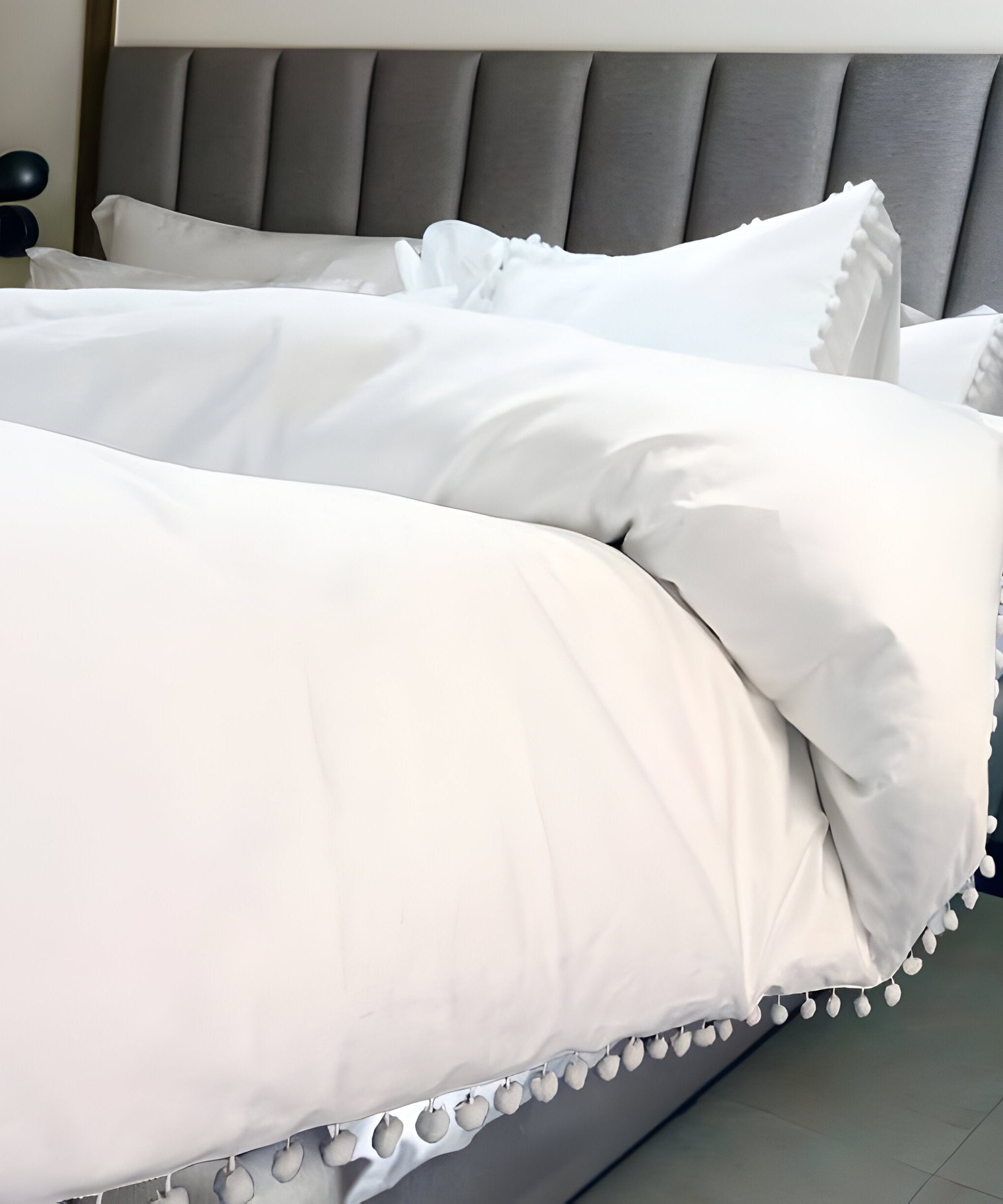400TC Cotton Pom Fringe Sateen Solid Tone Boho Duvet Cover Set