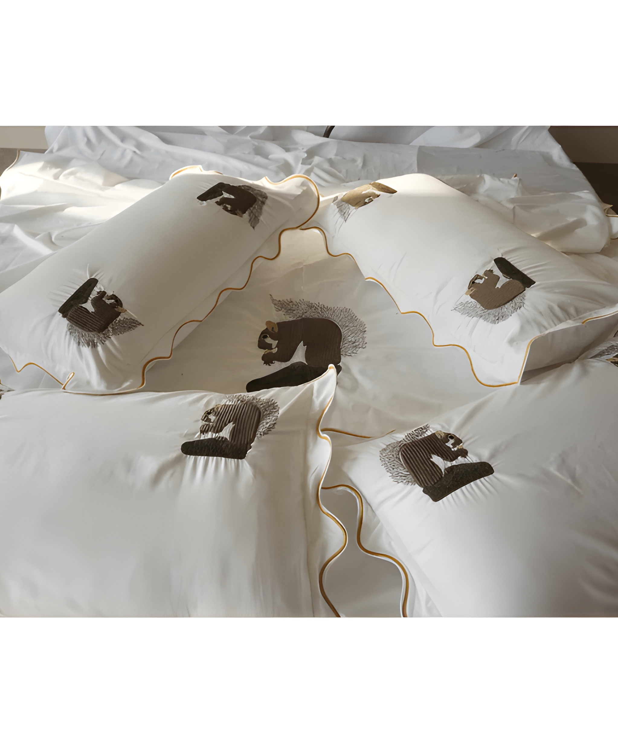 Squirrel Embroidered Cotton Sateen Duvet Cover Set