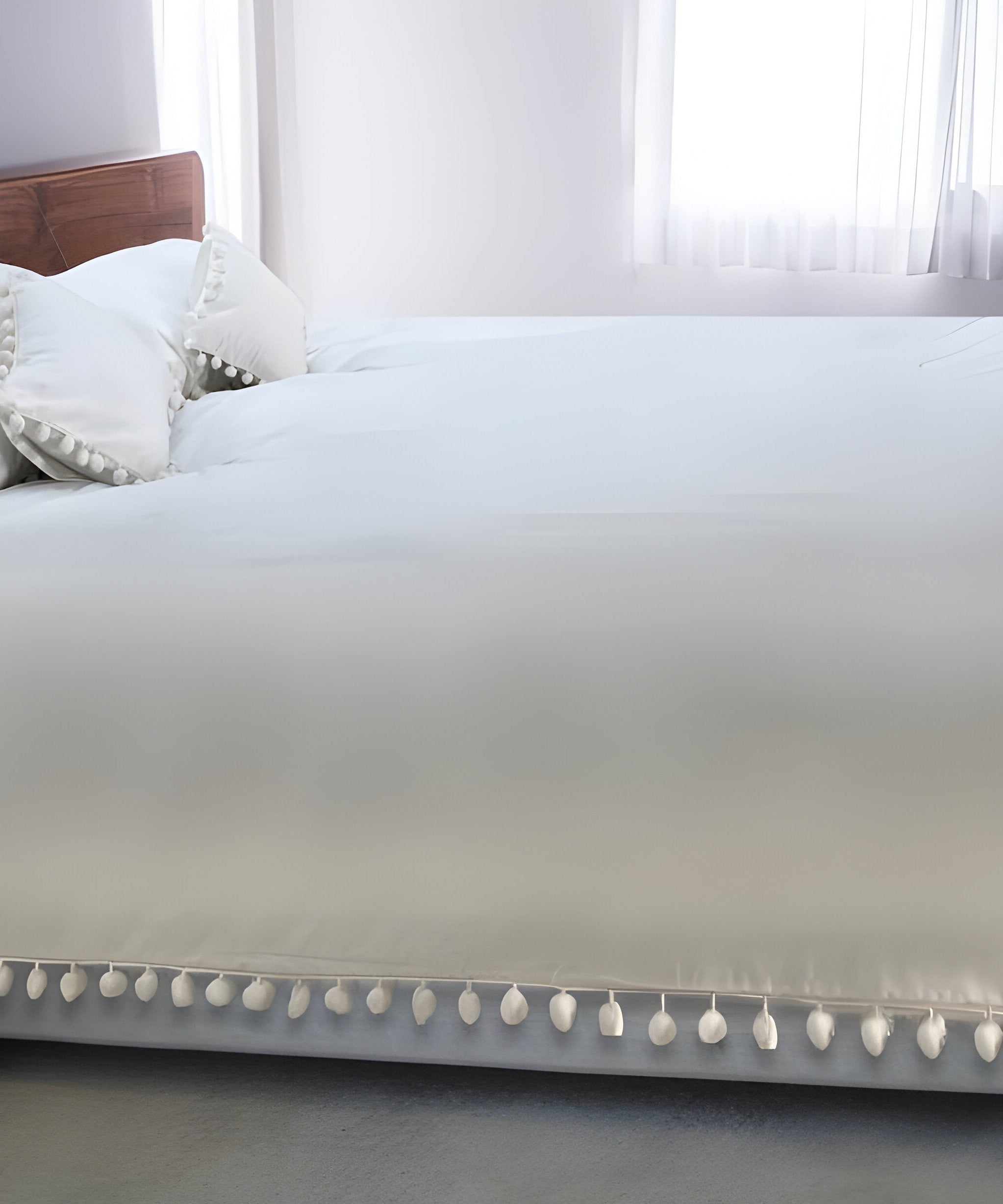 400TC Cotton Pom Fringe Sateen Solid Tone Boho Duvet Cover Set
