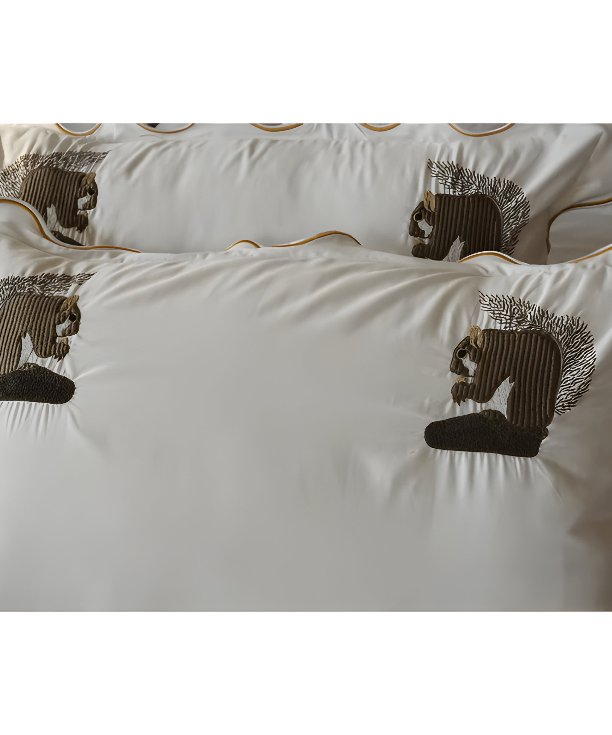 Squirrel Embroidered Cotton Sateen Duvet Cover Set