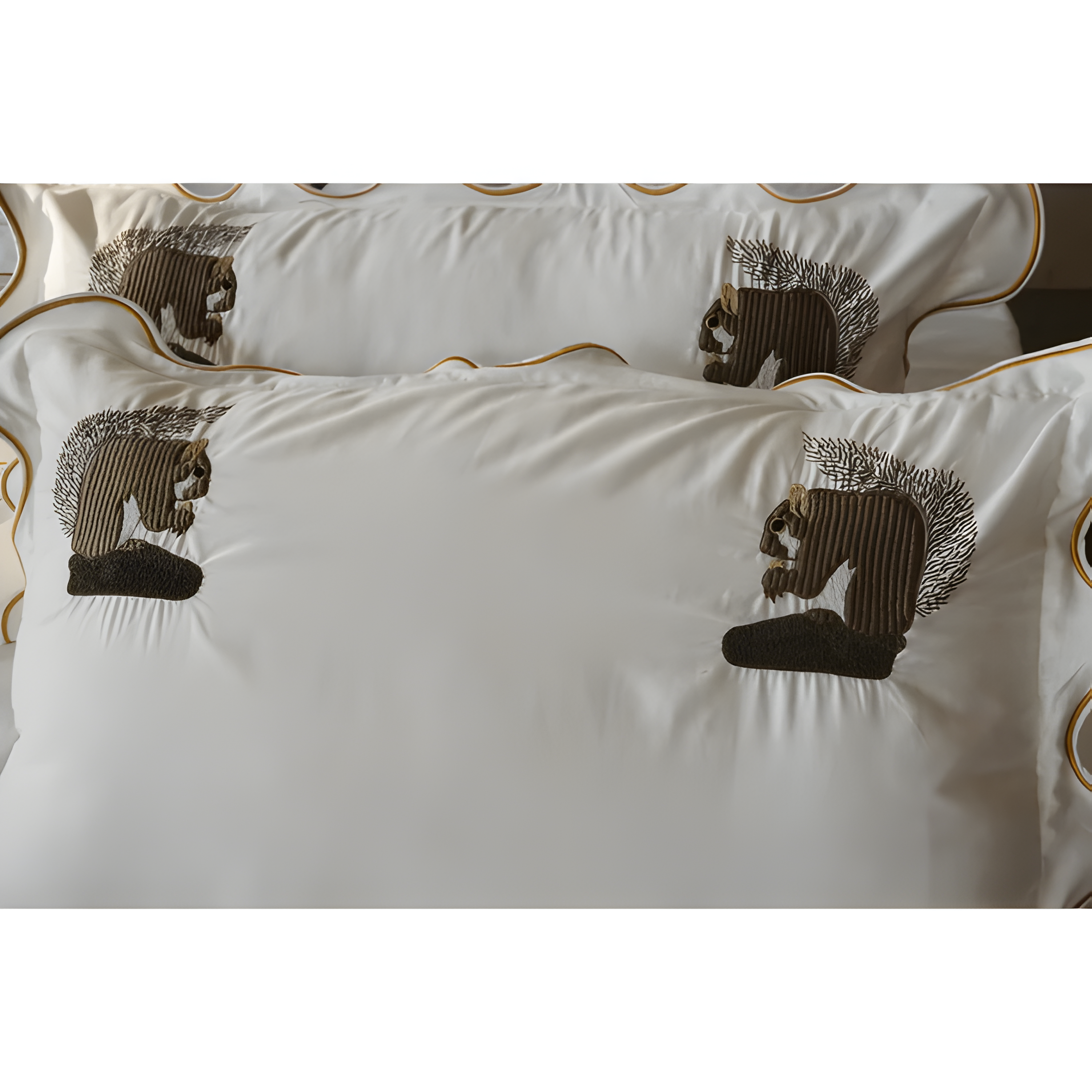 Squirrel Embroidered Cotton Sateen Duvet Cover Set
