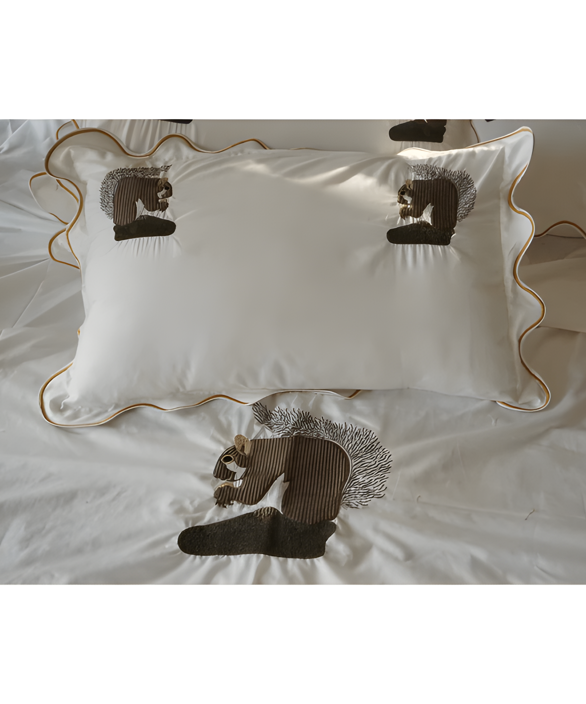 Squirrel Embroidered Cotton Sateen Duvet Cover Set