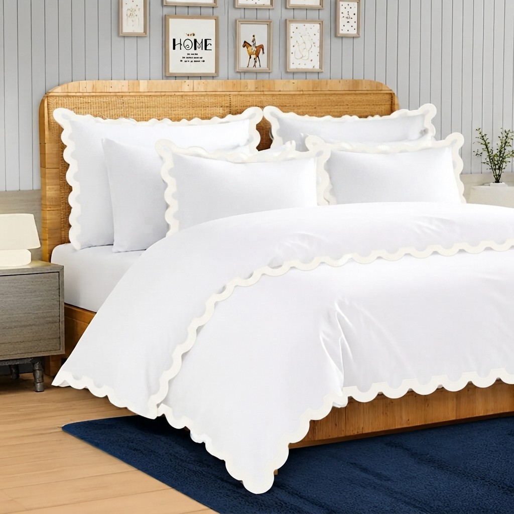 400TC U Shape Applique Embroidery Cotton Duvet Cover Set