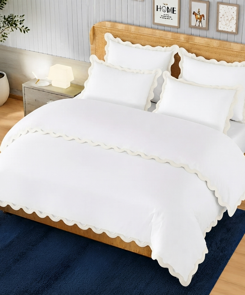 400TC U Shape Applique Embroidery Cotton Duvet Cover Set