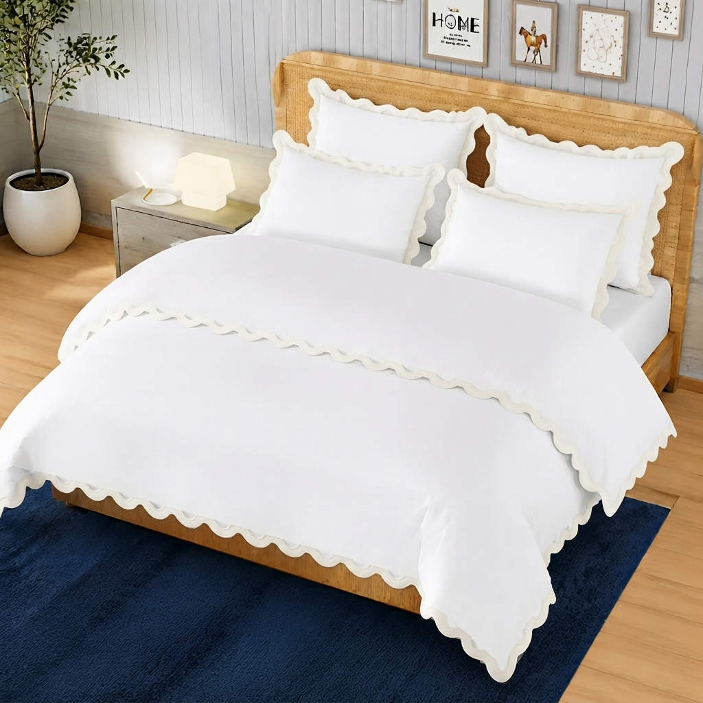 400TC U Shape Applique Embroidery Cotton Duvet Cover Set