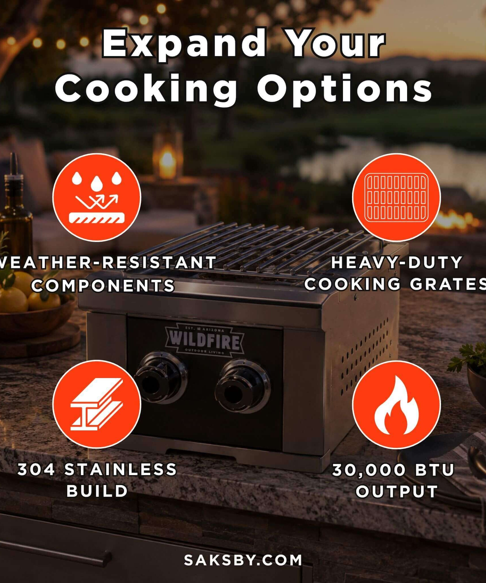 Wildfire Outdoor Living Ranch Pro 14-Inch Stainless Steel Double Side Burner [WFDBLSBRN-BSS/SS] (SAK64352)