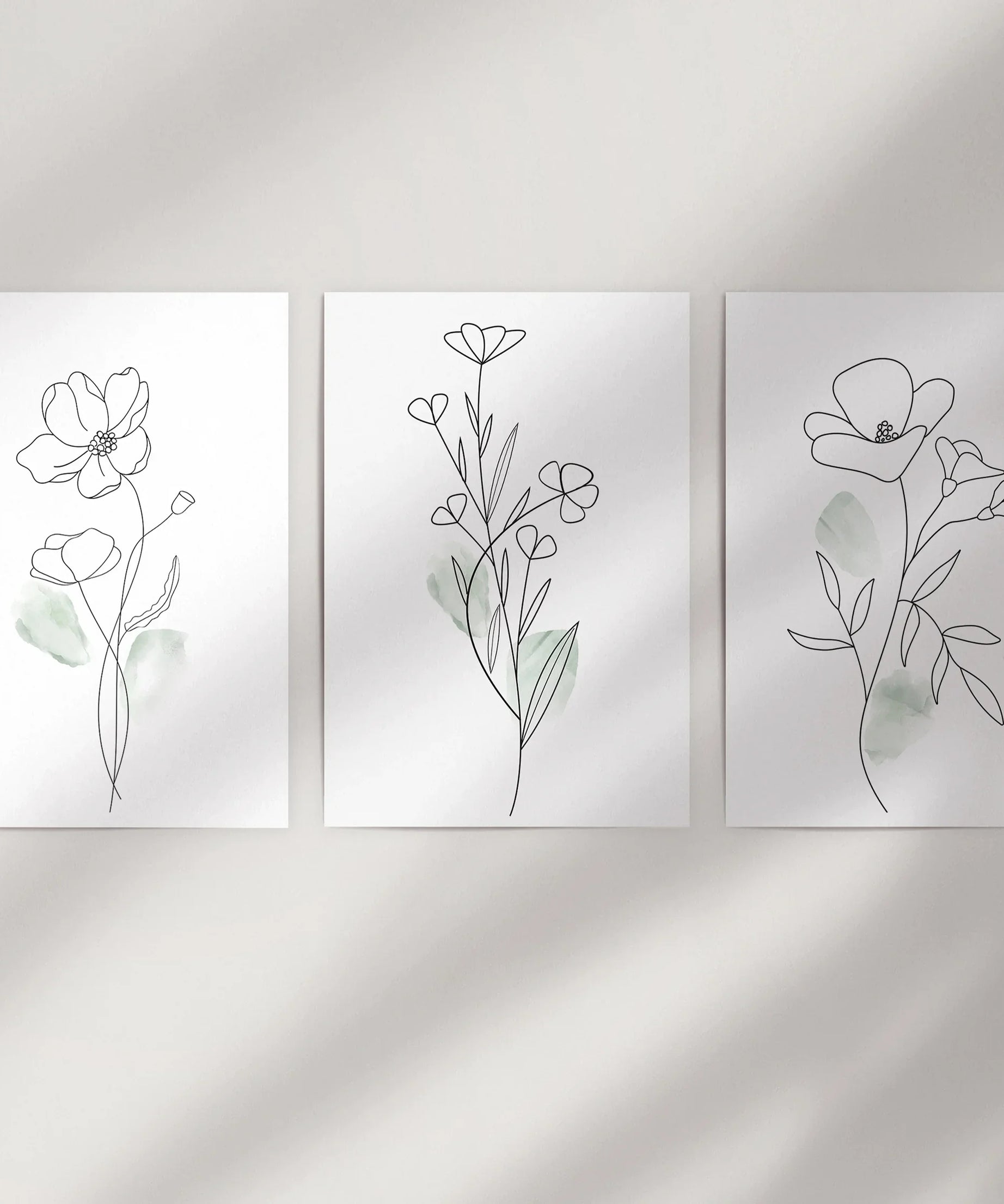 Modern Botanical Line Art Decor. 3 Piece Floral Print Set