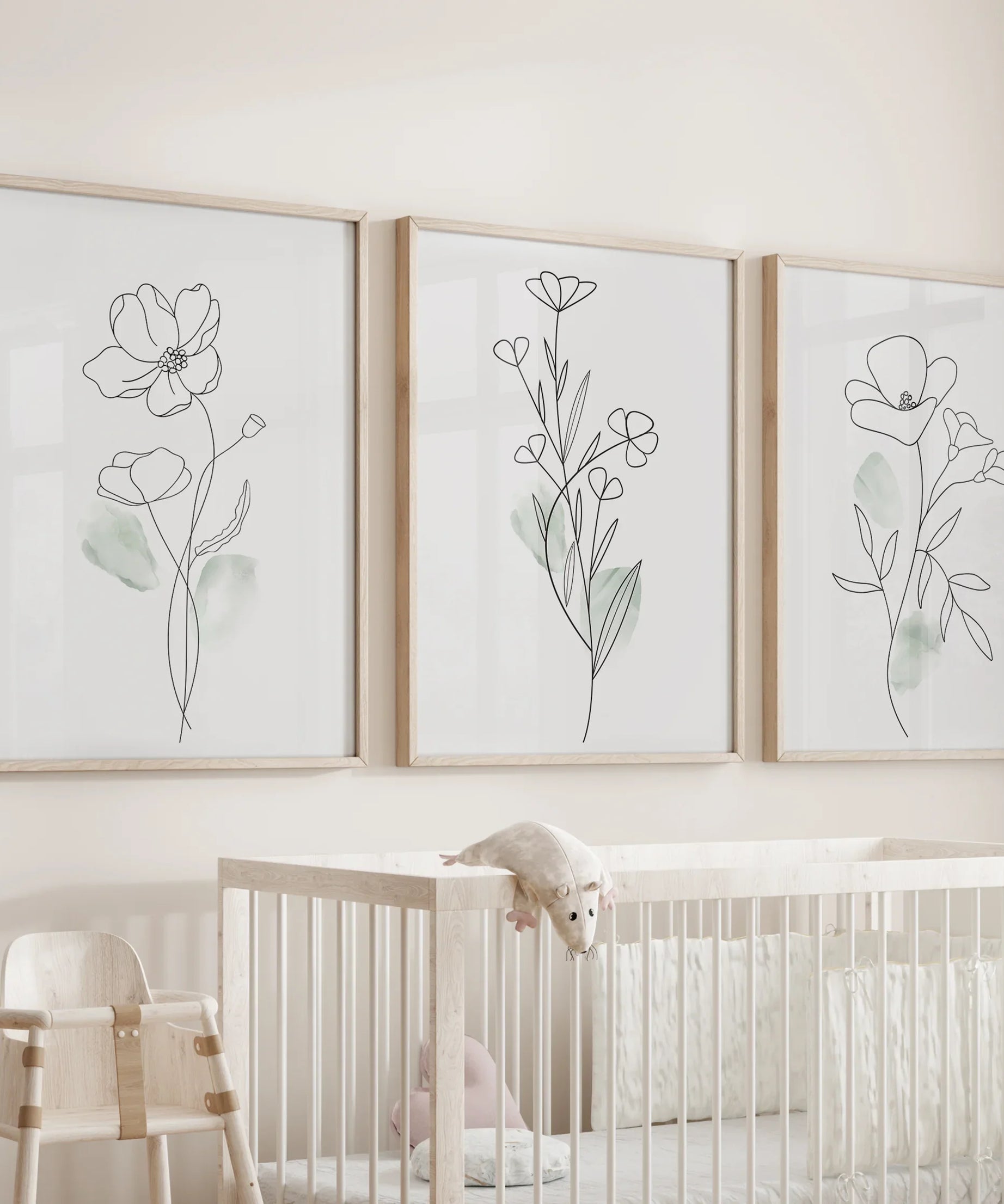 Modern Botanical Line Art Decor. 3 Piece Floral Print Set
