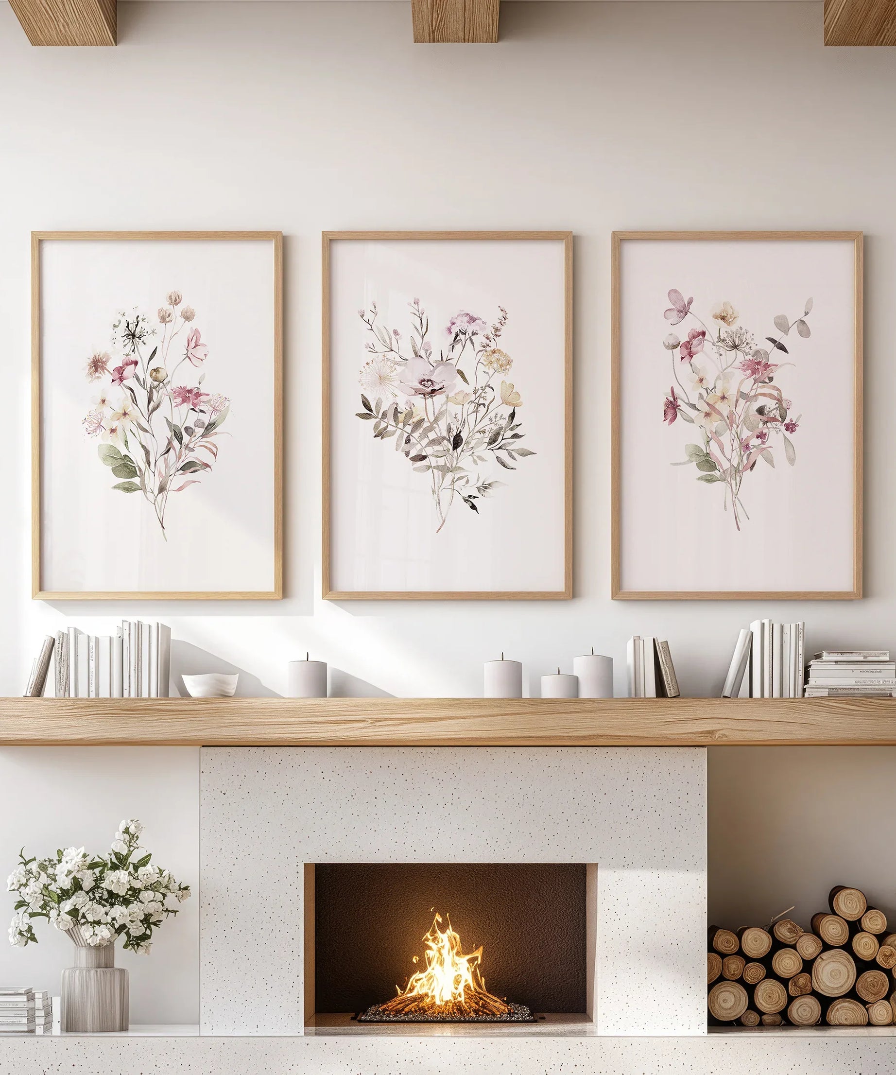 Floral Art Set of 3. Watercolor Wildflower Bouquet Prints