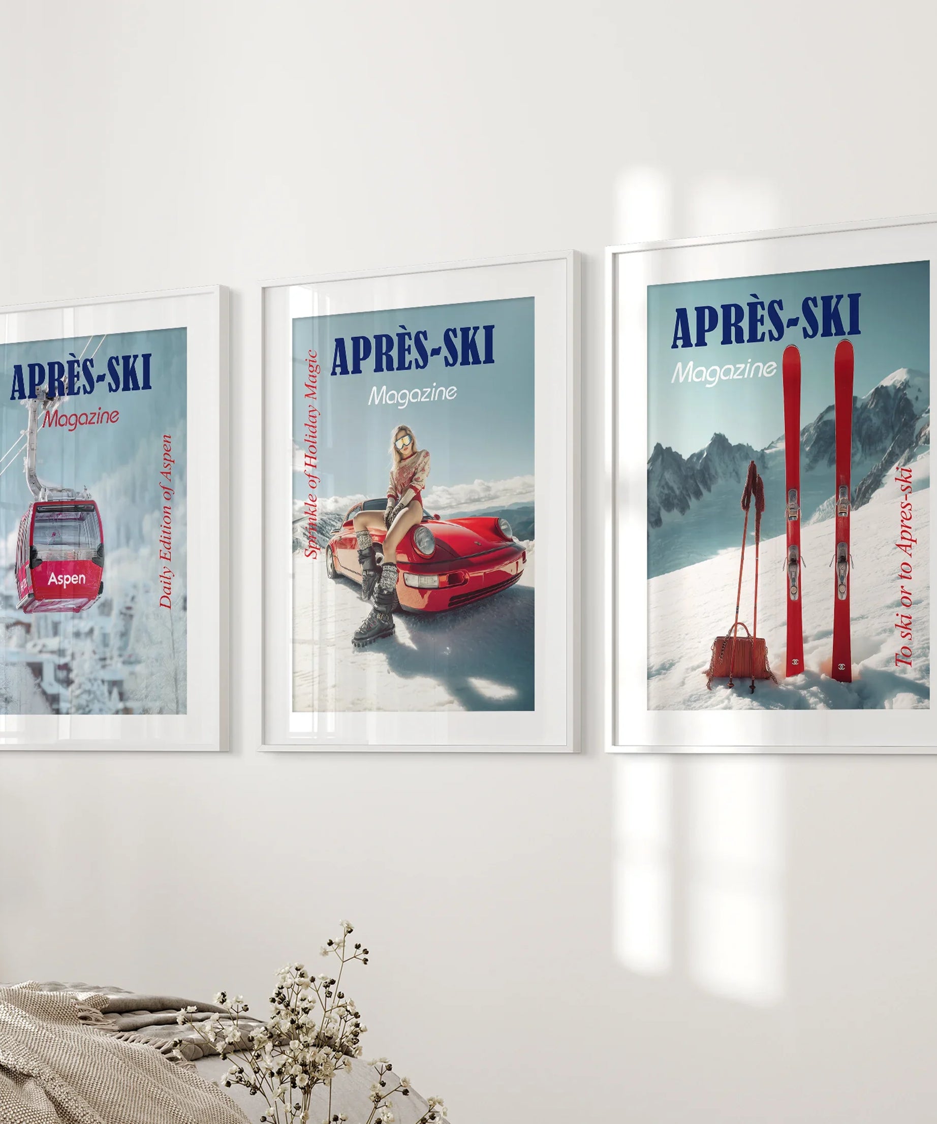 Girly Après Ski Set of 3 Posters. Chic Ski Resort Wall Decor